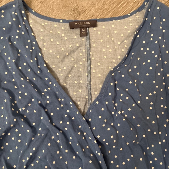 Belk Madison Scatter Dot Polka Dot Side-Tie Jumpsuit Blue Medium - Picture 3 of 5